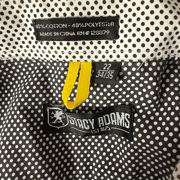 Stacy Adams Men's Dress Button Down Shirt White & Black Polka Dots Sz 22 34/35 - Picture 2 of 10